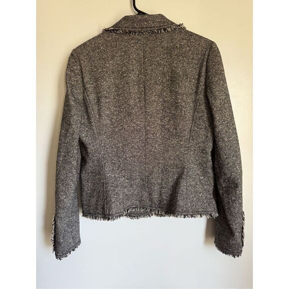 Caslon Womens Silk Wool Fringe Gray Button Blazer Jacket sz 10 career academia - Picture 9 of 10